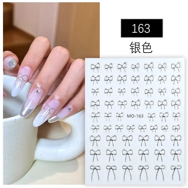 5D Minimalist Embossed Bow Nail Stickers (Black/White/Silver)