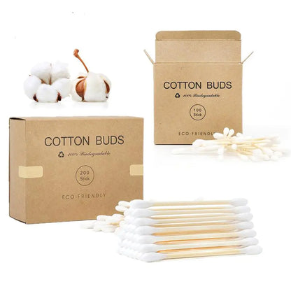 200 Bamboo Cotton Swabs for Makeup and Ear Cleaning