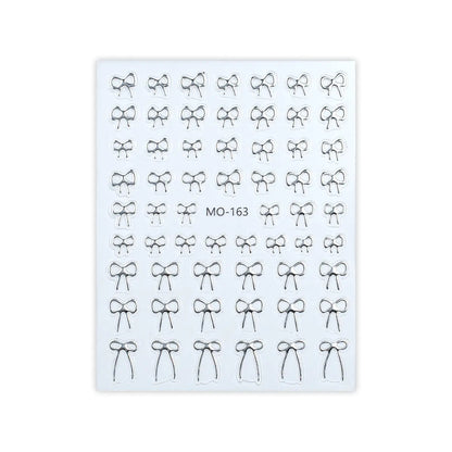 5D Minimalist Embossed Bow Nail Stickers (Black/White/Silver)